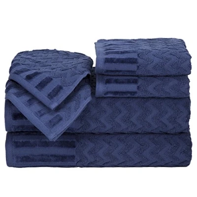 Image de Lavish Home Lot de 6 Serviettes Bain en Coton Luxe Motif Chevron sculpté décoratives pour Le Corps, Les Mains et Visage (Bleu Marine), 7,6 x 137,2 0,7 cm