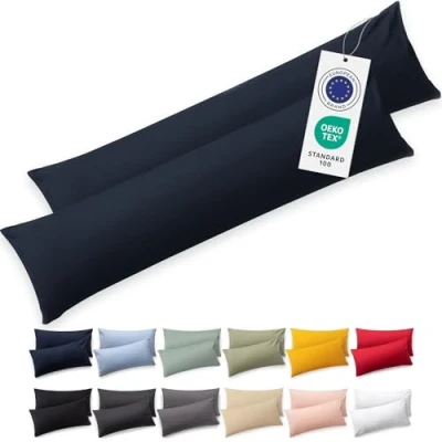 Image de Blumtal Premium Taie Oreiller 40x145 Coton (Lot de 2) Certifié Oeko Tex, 100% Jersey d&#039;oreiller en Ultra Doux, Housse Coussin Bleu Foncé