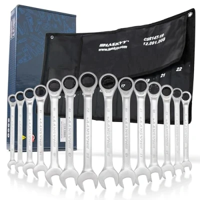 Image de Haskyy Lot de 14 clés à cliquet I fourche 8 22 mm système métrique