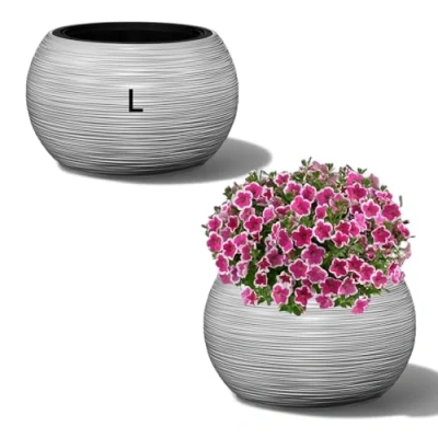 Image de MELTOM Pot de Fleurs Rond avec Texture 3D délicate Design élégant et Moderne (Gris, L)