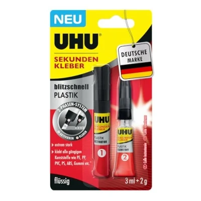 Image de UHU Colle instantanée en plastique ultra rapide et pour le collage de tous les plastiques courants, 2 g + 3 ml