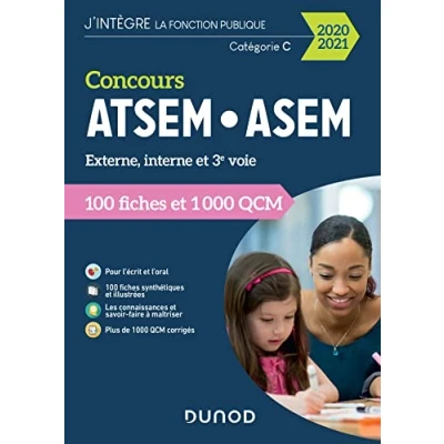 Image de Concours ATSEM/ASEM 2020/2021 100 Fiches et 1 000 QCM: QCM (2020 2021) Livre d’occasion Correct