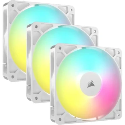 Image de CORSAIR RS120 ARGB 120mm Ventilateurs PWM Connexion Daisy Chain Faible Bruit Roulement à Dôme Magnétique Paquet Triple Blanc