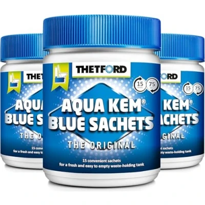Image de Thetford LOT 3 X Aqua KEM Blue SACHETS WC Chimique Entretien Caravane Toilettes Produit Adulte Unisexe, Bleu, Grand