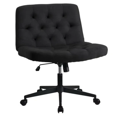 Image de WangPangzi Chaise de Bureau sans Bras à Dossier Moyen, Maquillage Extra Large, Pieds croisés réglable en Hauteur, Commode Confortable(Noir)