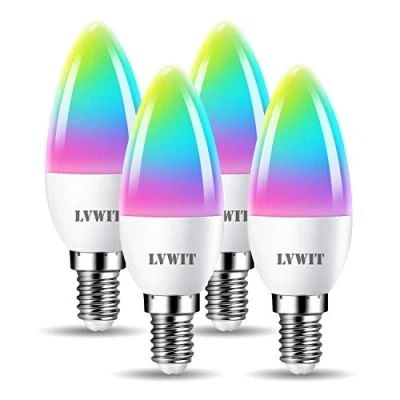Image de LVWIT 4.9W Lampe E14 Smart Ampoule LED Bougie WIFI (Remplace 40W Incandescent) 470LM RGB, Contrôlable via l&#039;Application Tuya, Compatible avec Amazon Alexa et Google Assistant, Lot de 4
