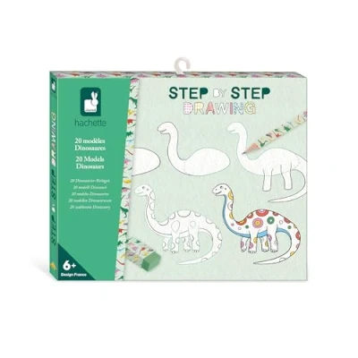Image de Janod Step by Drawing Apprendre à dessiner 20 Modèles Dinos Kit Dessin Enfant Apprentissage et Concentration Dès 6 ans J09154, Blanc, Noir