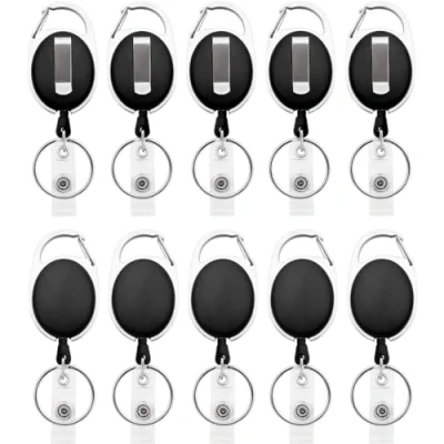 Image de Fushing 10pcs porte clés rétractables, badge mousqueton robuste, bobine de d&#039;identification avec cordon rétractable