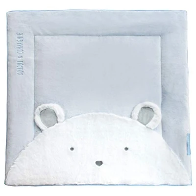Image de Doudou et Compagnie Tapis d&#039;Eveil Bébé De Jeu Ours Bleu 100 x cm Pour 0 6 Mois Rembourré Confort Adapté au Parc Idée Cadeau Naissance Carré Tapidou DC3064