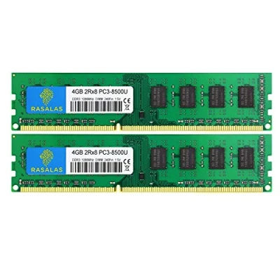 Image de Rasalas 8GB DDR3 Kit (2x4GB) PC3 8500 1066 MHz Udimm 2Rx8 CL7 240 Pin 1.5V Mémoire RAM