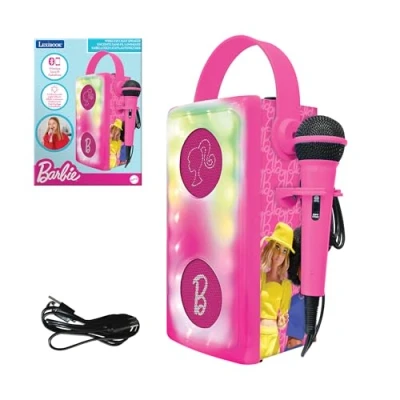 Image de Lexibook, Barbie, Enceinte Bluetooth® sans Fil Lumineuse avec Micro, Effets Lumineux Multicolores, Port de Carte SD/TF, Batterie Rechargeable, Rose, BTP185BBZ