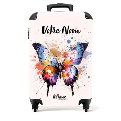 Image de NoBoringSuitcases.com Valise Enfant, Cabine, Enfant Fille, Bagages Roulette, Bagage A Main, Personnalisable 55x35x25cm (Papillon Multicolore)