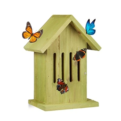 Image de Relaxdays Abri à papillons suspendre coloré jardin balcon nichoire refuge HxlxP: 25,5 x 18,5 12 cm, vert