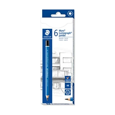 Image de Staedtler Mars Lumograph Jumbo, crayons à papier 4B gros module de haute qualité pour écriture et dessin, Étui carton avec 6 4B, 100J VE