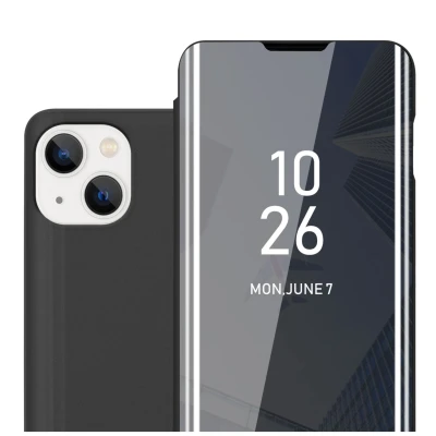 Image de Coque pour Apple iPhone 14 PLUS en TOURMALINE NOIR Clear View Housse de Protection Étui miroir avec fonction support à 360 degrés Neuf