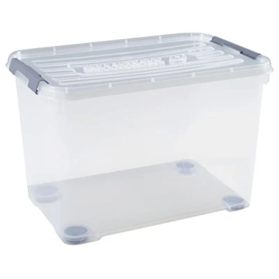Image de CURVER Boîte de Rangement Handy Plus 65L Multifonction Pour Chambre, Bureau, Garage, Cabanon, Buanderie Fermeture Rapide à poignées 60 x 40 38,8 cm Transparent