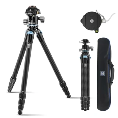 Image de SIRUI 55&#039;&#039; Trépied de Voyage en Fibre Carbone, Professionnel Compact pour Appareil Photo avec Rotule à Profil Bas, Système Fixation Rapide, Charge Jusqu&#039;à 26,5lbs/12kg, AM 254+KS 20