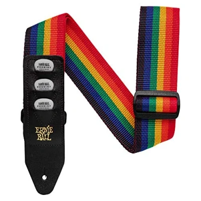Image de Ernie Ball Sangle de guitare en polypropylène, avec support pour médiator, arc ciel
