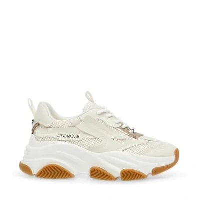 Image de Steve Madden Possession POSS03S1 Chaussures Femme Gomme Blanche Baskets Lacets compensés en Tissu 36