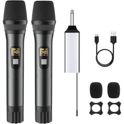 Image de DigitConvert Microphone sans Fil, Wireless Micro Karaoké Portable avec Récepteur, UHF Professionnel Dynamique à Pour système PA,Chant,Karaoke,église,Fête,Mariage
