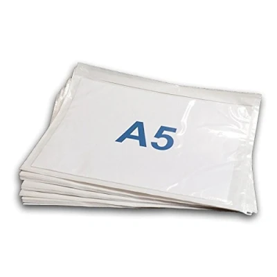 Image de Lot de 500 Pochette A5 porte documents adhésives transparente d’Expédition autocollante pour petit colis 255 x 165 mm (A4 plié en 2) collante insertion des