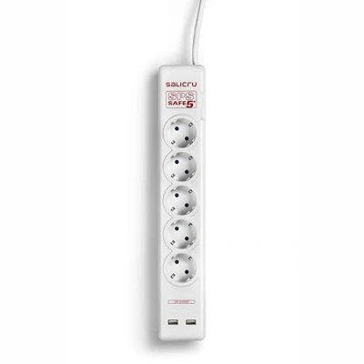 Image de Salicru SPS SAFE 5+, Prise parafoudre 5 prises + 2 USB chargeur Protections surtensions (306 J, Sortie(s) CA, Type F, 250 V, 50 Hz, 10 A)