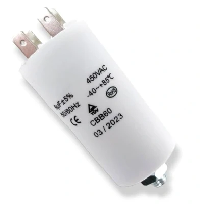 Image de DEKAROX Condensateur universel 9 µF 450 V Ø 30 x 57 mm avec cosses enfichables AMP 6,3 Vis de fixation M8 CBB60 démarrage et course pour appareils électroménagers