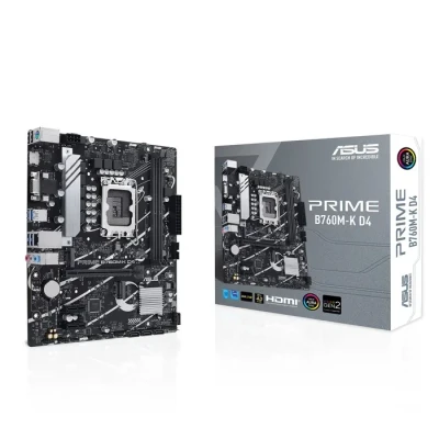 Image de ASUS PRIME B760M K D4 Carte mère Intel B760 LGA 1700 Micro ATX (DDR4, PCIe 4.0, 2 x 4.0 M.2, Realtek 2.5Gb Ethernet, VGA, HDMI, SATA 6 Gb/s, USB 3.2 Gen 1, Aura Sync RGB)