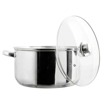 Image de COOK CONCEPT, KC0004, Faitout en métal avec Couvercle Verre, capacité 7L, Compatible Tous Feux et Four, idéal pour soupes ragoûts, Durable Facile à Utiliser, Argent 7L