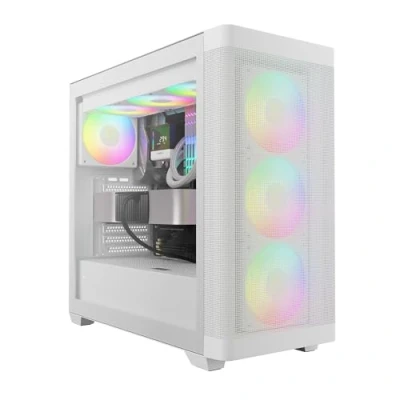 Image de GAMDIAS Athena M3 Boîtier PC Gamer ATX Tour Moyenne, Panneau Frontal en Maillage pour Le Flux d&#039;air, 4 Ventilateurs ARGB PWM de 120 mm Inclus, Latéral Verre Trempé, Blanc