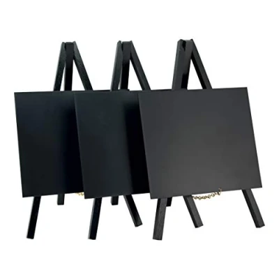 Image de SECURIT Lot de 3 chevalets laqués avec Tableau Noir en Bois, Noir, Mini, 24 x 15 cm