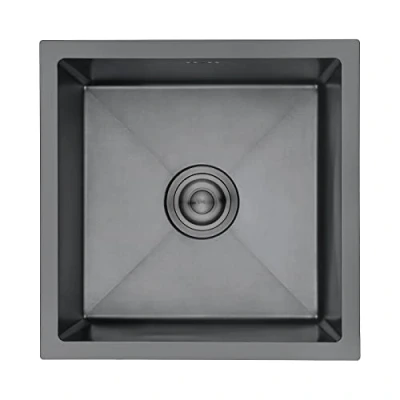 Image de Ibergrif M84040B, Evier Cuisine 1 Bac 40 x cm, Inox avec Filtre de Vidange, sous Plan ou à Poser, Noir