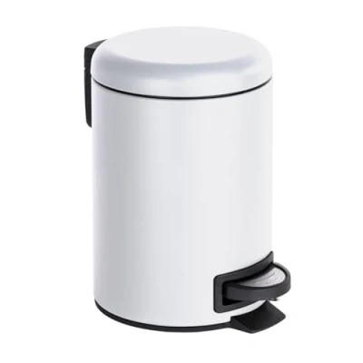 Image de WENKO Poubelle cosmétique à pédale Leman Anti Trace 3 litres Petite pour Salle de Bain avec Support Sacs intégré Acier Vernis, Finition Mat 17 x 25 22,5 cm Blanc