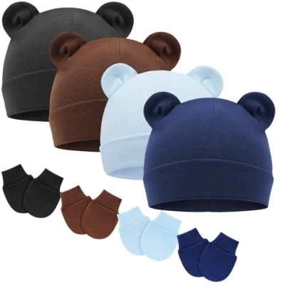 Image de DRESHOW Bonnets de Naissance et Moufles Protection Bébé Gants Bonnet Nouveau né Bambin Doux Mignon Tricoté Chapeau 0 6 Mois, Taille Unique