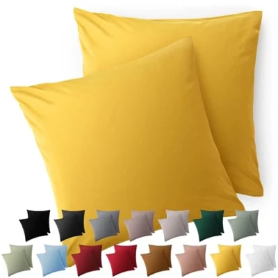Image de Blumtal Taie Oreiller 50x50 Lot de 2 Housse Coussin Microfibre Taies d&#039;oreillers avec Fermeture enveloppe, certifiée Oeko Tex, Extra Douce et Lavable Jaune