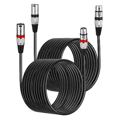 Image de PERMUST 2 Pack XLR Câble microphone 10M vers haut parleur symétrique 3 broches, mâle femelle Cordon micro multicolore pour micro, table de mixage, podcast, DMX