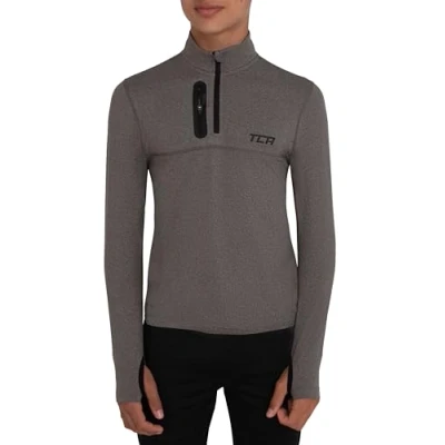 Image de TCA Veste Running Garcon Hiver T Shirt Manches Longues Quickdry Fusion Pro avec Fermeture Éclair à Mi Poitrine pour Course Jogging Gris/Gris, L