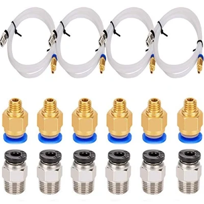 Image de RUNCCI YUN 4 pièces Tube en téflon PTFE (1 mètres) avec 6 Raccord rapide PC4 M6 et pneumatique droit M10 Push to Connect pour imprimante 3D Filament de 1.75mm