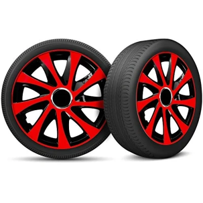 Image de Moltico Enjoliveur Set de 4 Universel Enjoliveurs Adapté à Toutes Roues en Acier pour Auto Anneau Sécurité Réglable 13 Pouces Rouge