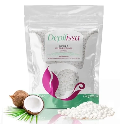 Image de Cire d&#039;épilation Depilissa à la noix de coco, polyvalente pour visage, sourcils, zones intimes et bikini, waxing brésilien en perles, tous types peau, 400g