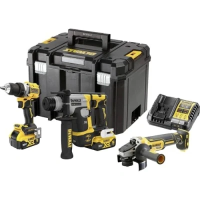 Image de DeWalt Kit 3 Outils XR 18V 5Ah brushless perceuse visseuse DCD800 + Perforateur SDS Plus DCH172 Meuleuse d&#039;angle DCG405 DCK355P2T QW