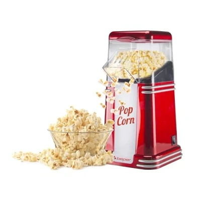 Image de BEPER 90.590Y Machine à Pop Corn, Corn en 3 Minutes, Sans Matières Grasses, Circulation d&#039;Air Chaud, Puissance 1200W, Rouge