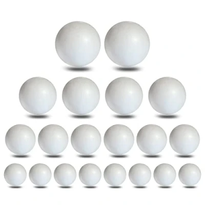 Image de MCE Commerce Lot de 20 boules polystyrène mélangées. Disponible en 4 tailles : 2 x 8 cm, 7 6 5 Blanc, 2x8cm 4x7cm 6x6cm 8x5cm