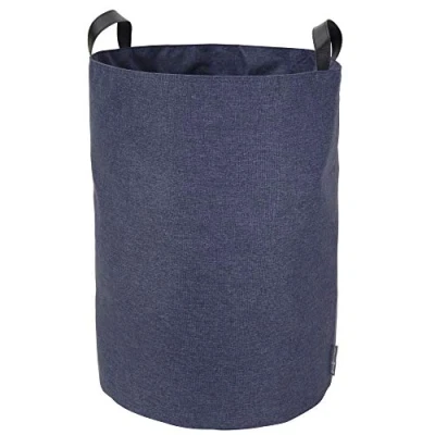 Image de Bigso Box of Sweden Panier de rangement pour vêtements, jouets, etc. sur pied avec 2 poignées Grande corbeille à linge en polyester et carton effet lin Bleu