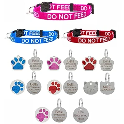 Image de LARRYROO Collier pour chat « Do Not Feed » en rose, rouge ou bleu Déclenchement de sécurité et plaque d&#039;identification gravée option (rose, sans étiquette)