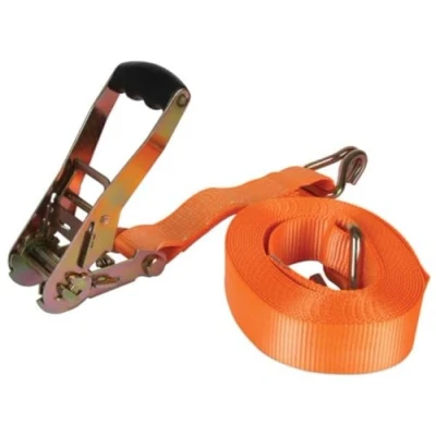 Image de Toolland Sangle d&#039;arrimage, en 2 Parties, avec tendeur à cliquet et Crochets Doigts serrés, pour l&#039;arrimage de Charges Lourdes, Max. 4500 kg, Polyester, Orange, 50 mm x 8 m