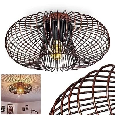 Image de Plafonnier Wemude en métal cuivré et noir, aspect vieilli, abat jour rétro moderne créant un effet lumineux au plafond, idéal dans salon vintage, pour 1 ampoule E27, ampoule(s) non incluse(s)