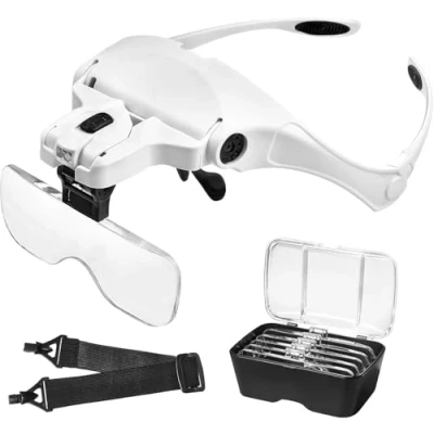 Image de Anpro Lunette Loupe avec 2 Lumières LED, Interchangeable 5 Lentilles 1.0X à 3.5X, Parfait pour Tous Les Travaux de Précision