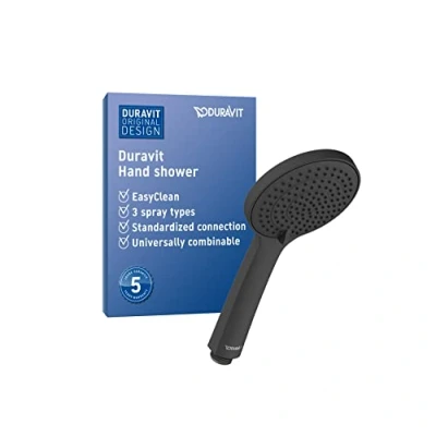 Image de Duravit Universal douchette, pommeau de douche, pomme douche avec 3 types jets (Rain, Intense Rain, Soft Rain), Tête ronde (Ø 110 mm), facile à nettoyer, noir mat