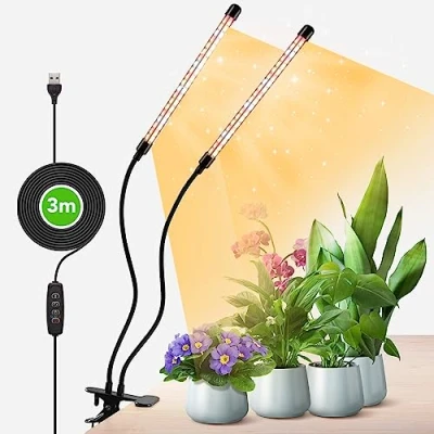 Image de COKOLILA 2 Têtes Lampe pour Plantes, 160 LEDs lumière à spectre complet, 3000K 5000K 660nm plantes d&#039;intérieur avec minuterie 3/9/12H, 3 modes, idéal les petites (sans adaptateur)
